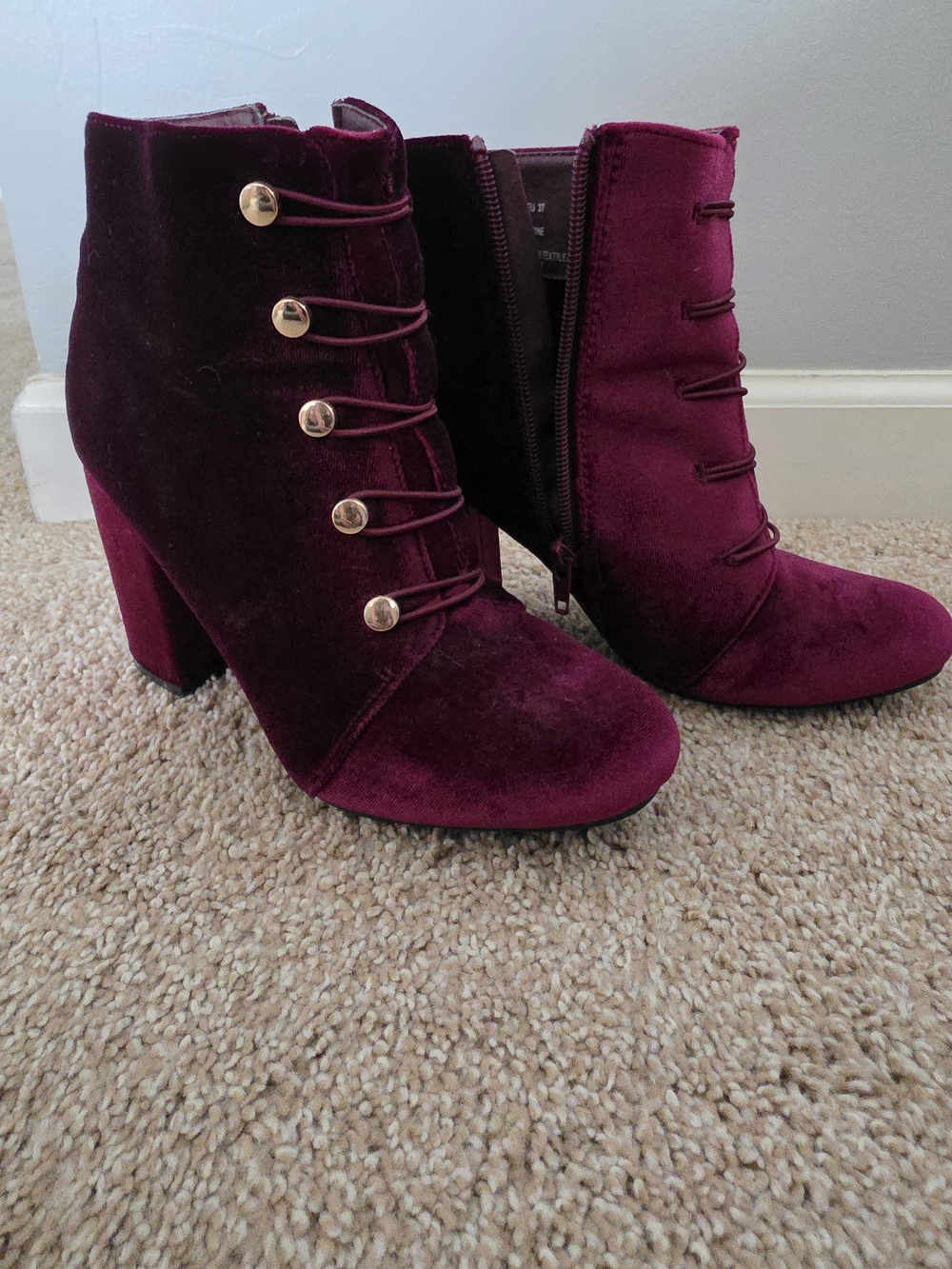 Women's Burgundy Suede Lace-Front Ankle Boots - Picture 2 of 4